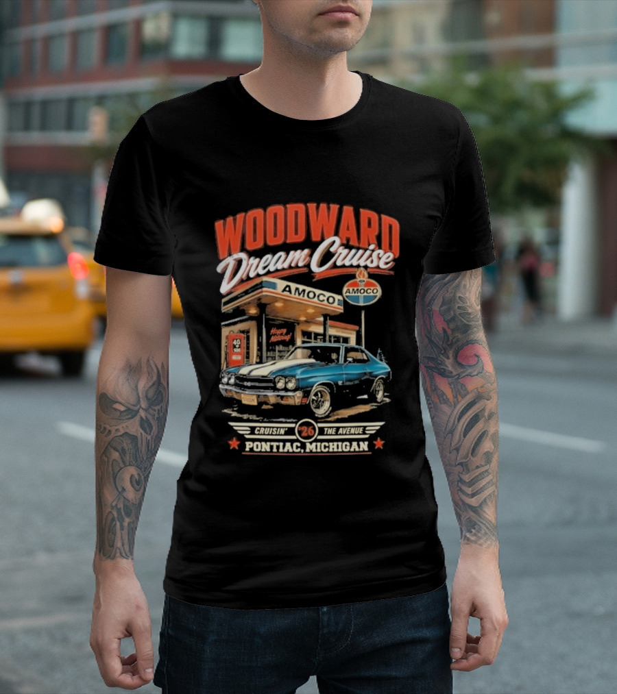 Woodward Dream Cruise Pontiac Michigan Amoco Service Station Classic Car T-Shirt