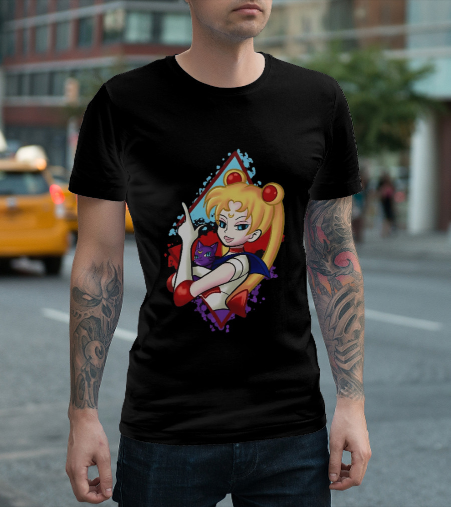 Sailor Moon With Luna Cat Anime Manga T-Shirt