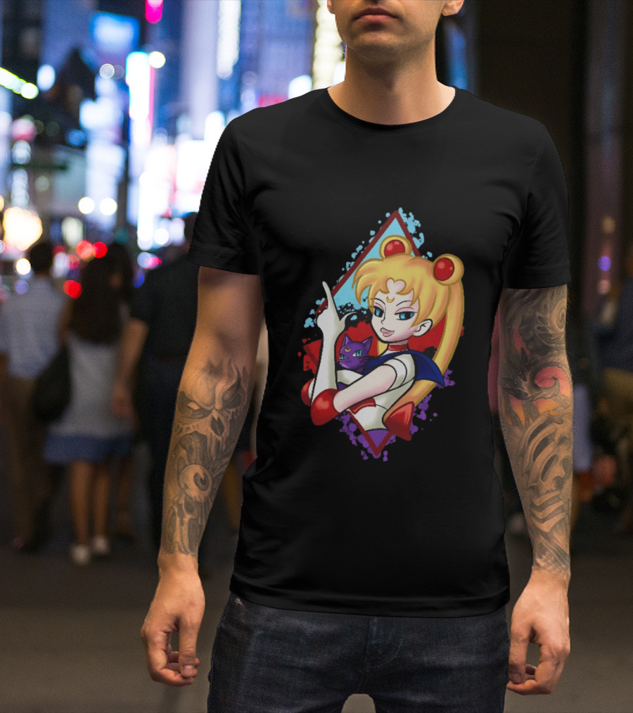 Sailor Moon With Luna Cat Anime Manga T-Shirt
