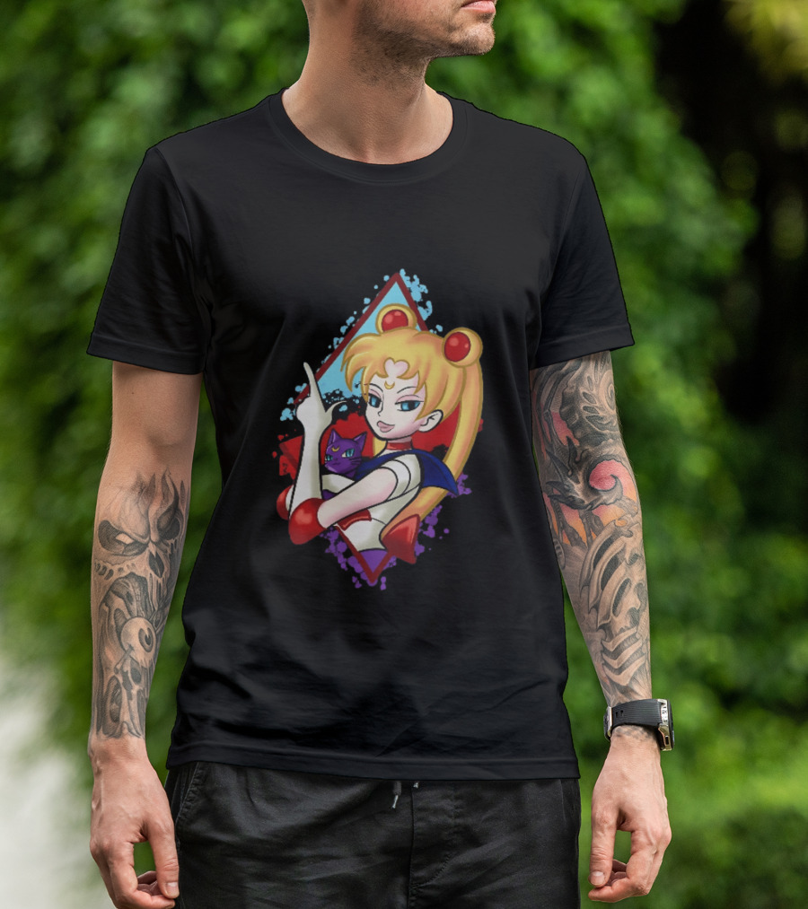 Sailor Moon With Luna Cat Anime Manga T-Shirt