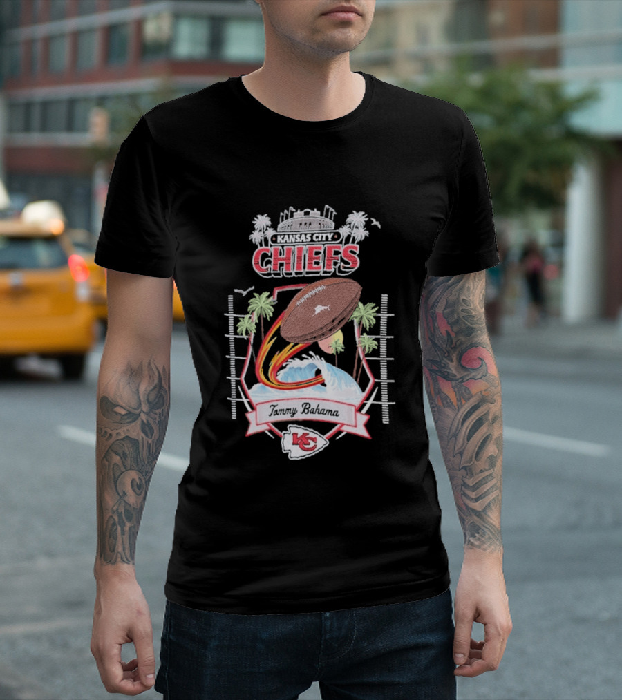 Kansas City Chiefs Tommy Bahama Tidal Kickoff Camp Football Palms T-Shirt