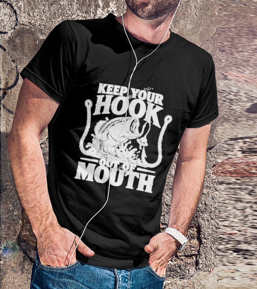 Keep Your Hook Out Of Mouth Bass Angling Water Splash Distressed T-Shirt