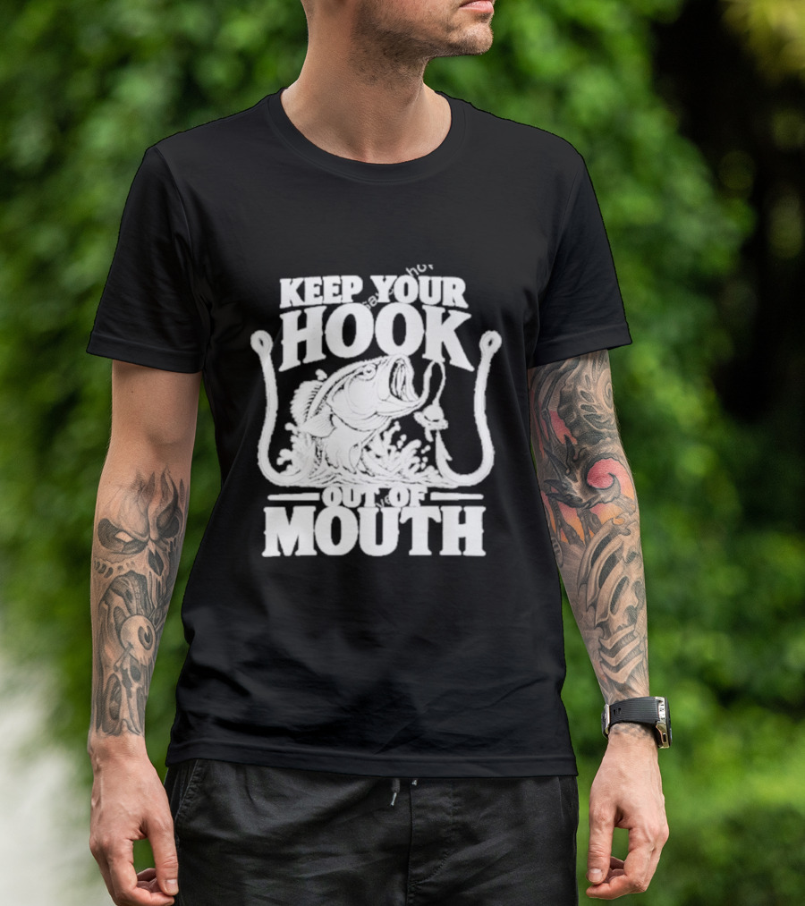Keep Your Hook Out Of Mouth Bass Angling Water Splash Distressed T-Shirt