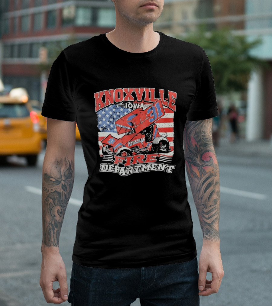 Knoxville Iowa Fire Department Station 31 Sprint Car American Flag T-Shirt