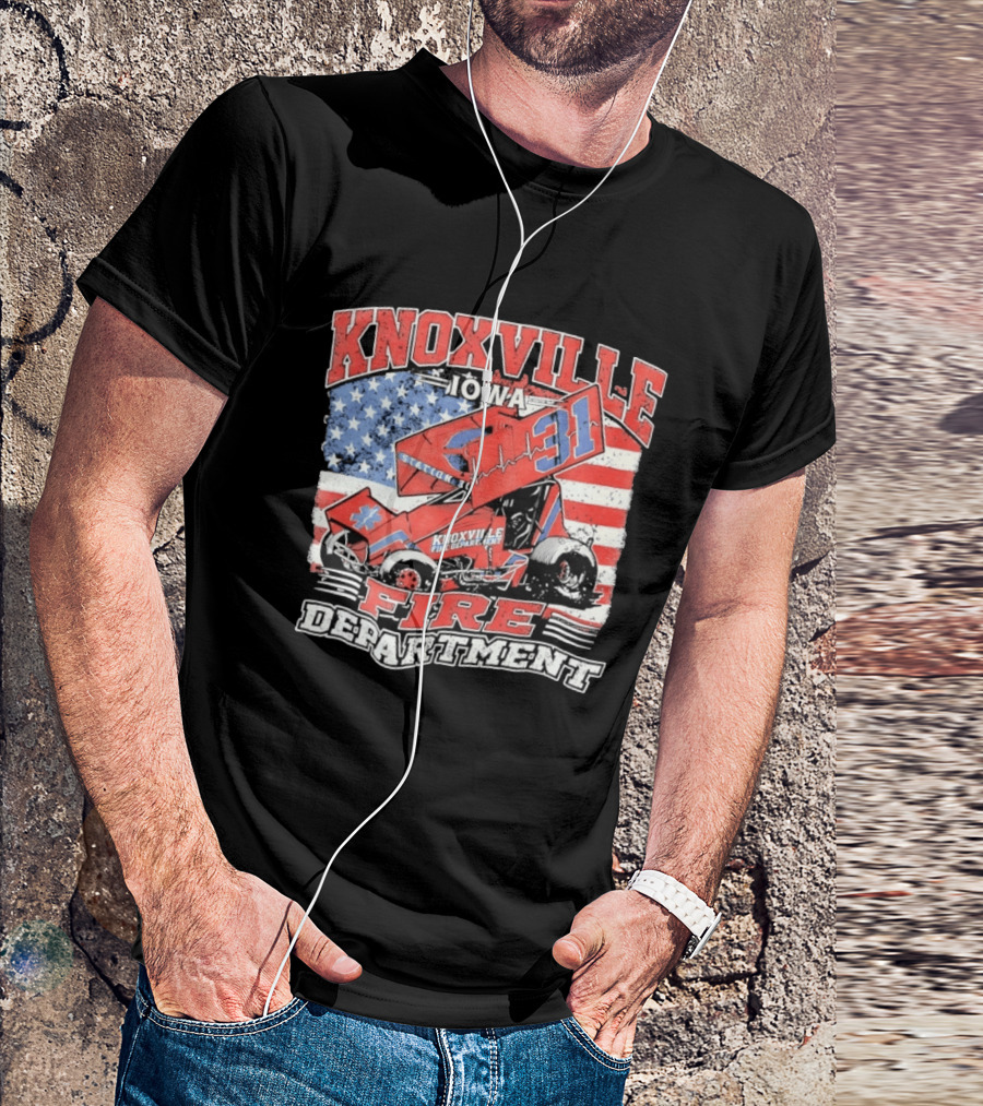 Knoxville Iowa Fire Department Station 31 Sprint Car American Flag T-Shirt