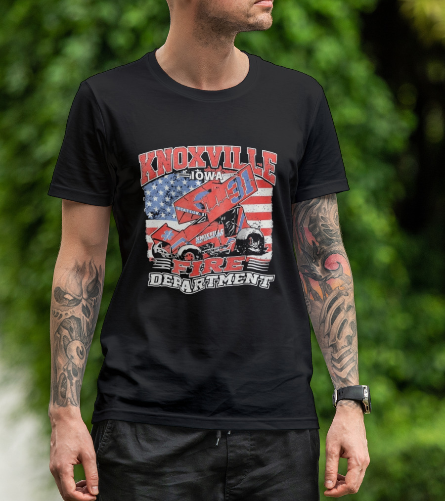 Knoxville Iowa Fire Department Station 31 Sprint Car American Flag T-Shirt