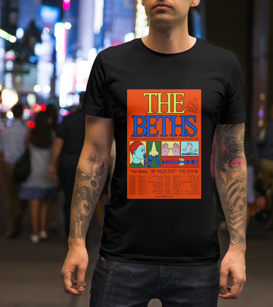 The Beths By Request US Tour 2026 Final Shows With Hands And Musical Notes T-Shirt