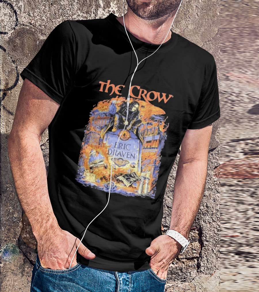 The Crow Eric Draven Devil's Night Trash City Buildings Flames T-Shirt