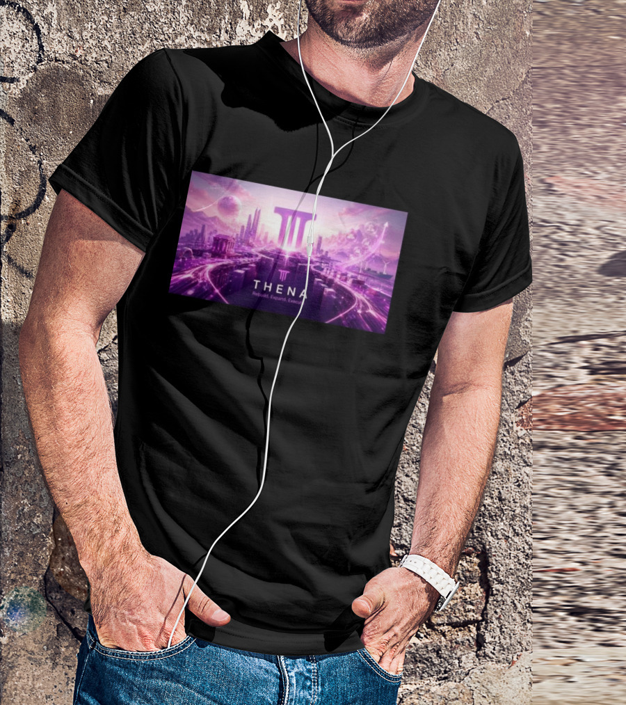 Thena Rebuild Expand Execute Futuristic Cityscape With Purple Skyline And Skyscrapers T-Shirt