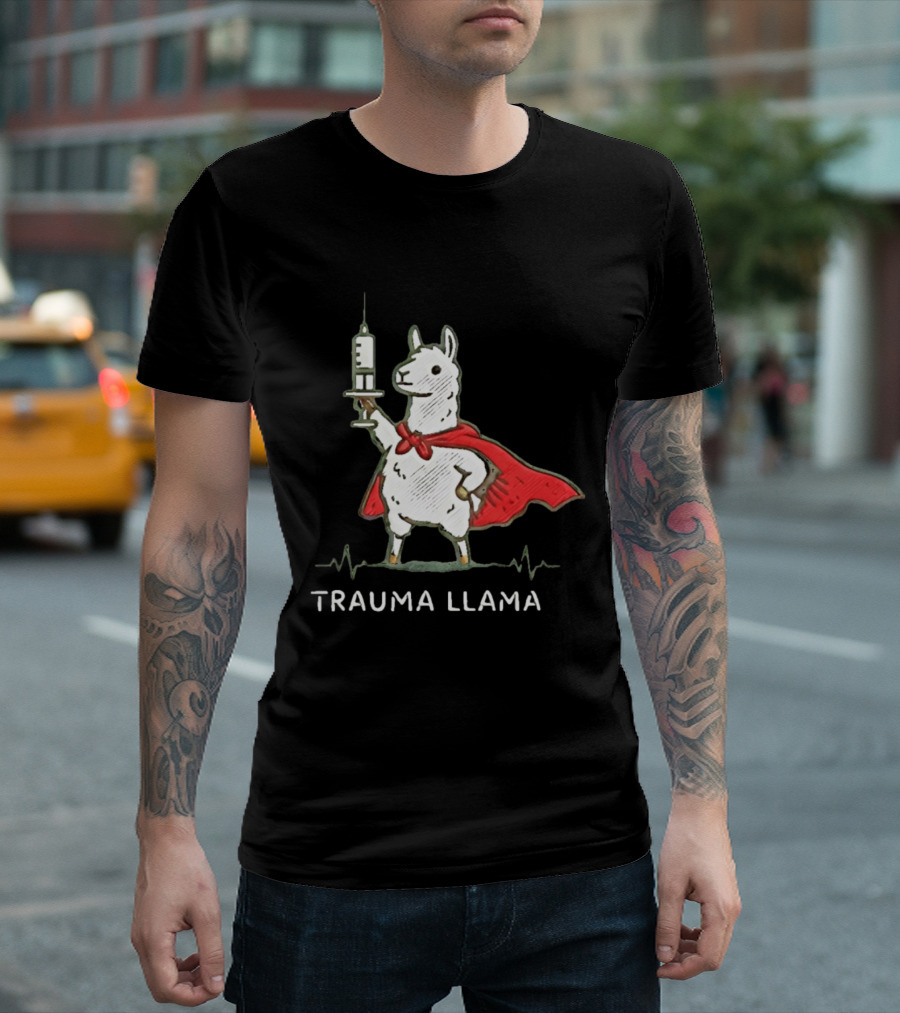 Trauma Llama Nurse Superhero Holding Syringe T-Shirt
