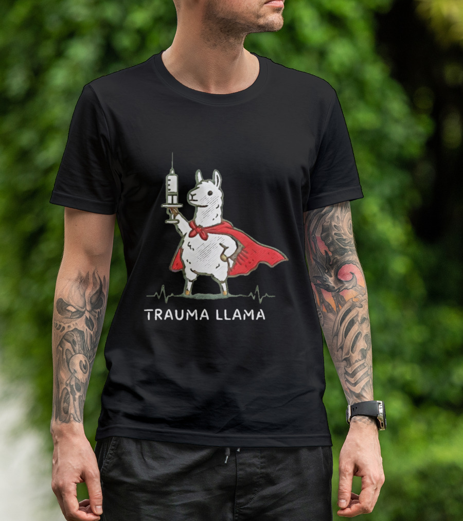 Trauma Llama Nurse Superhero Holding Syringe T-Shirt