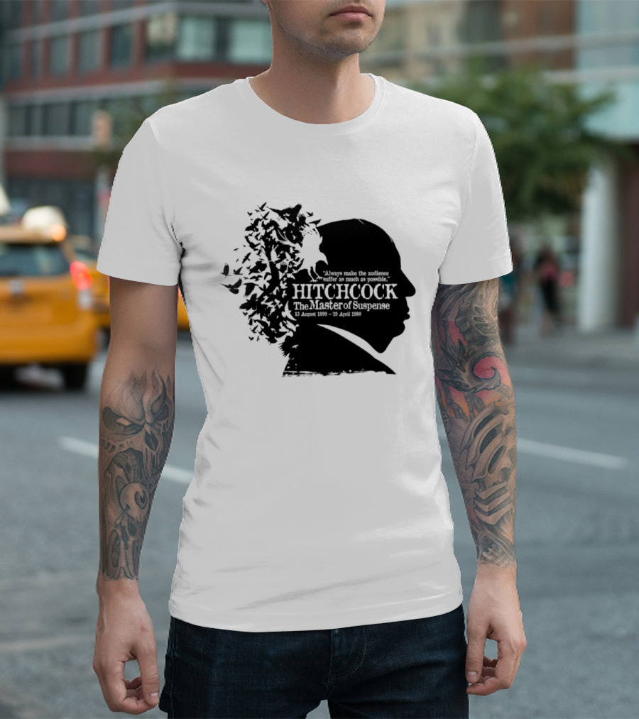 Alfred Hitchcock The Master Of Suspense Silhouette Birds 1899 1980 T-Shirt