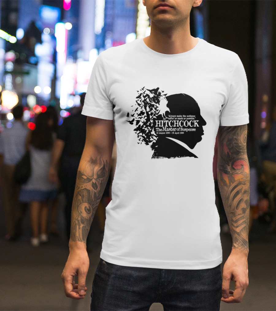 Alfred Hitchcock The Master Of Suspense Silhouette Birds 1899 1980 T-Shirt
