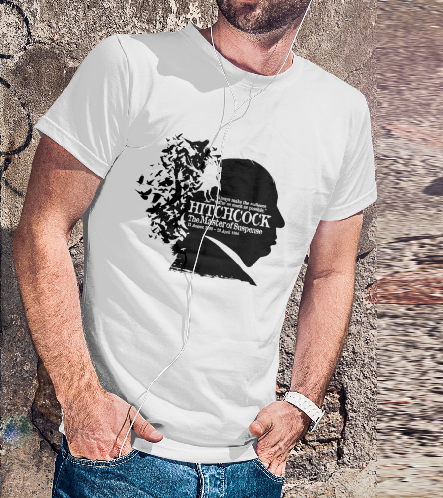 Alfred Hitchcock The Master Of Suspense Silhouette Birds 1899 1980 T-Shirt