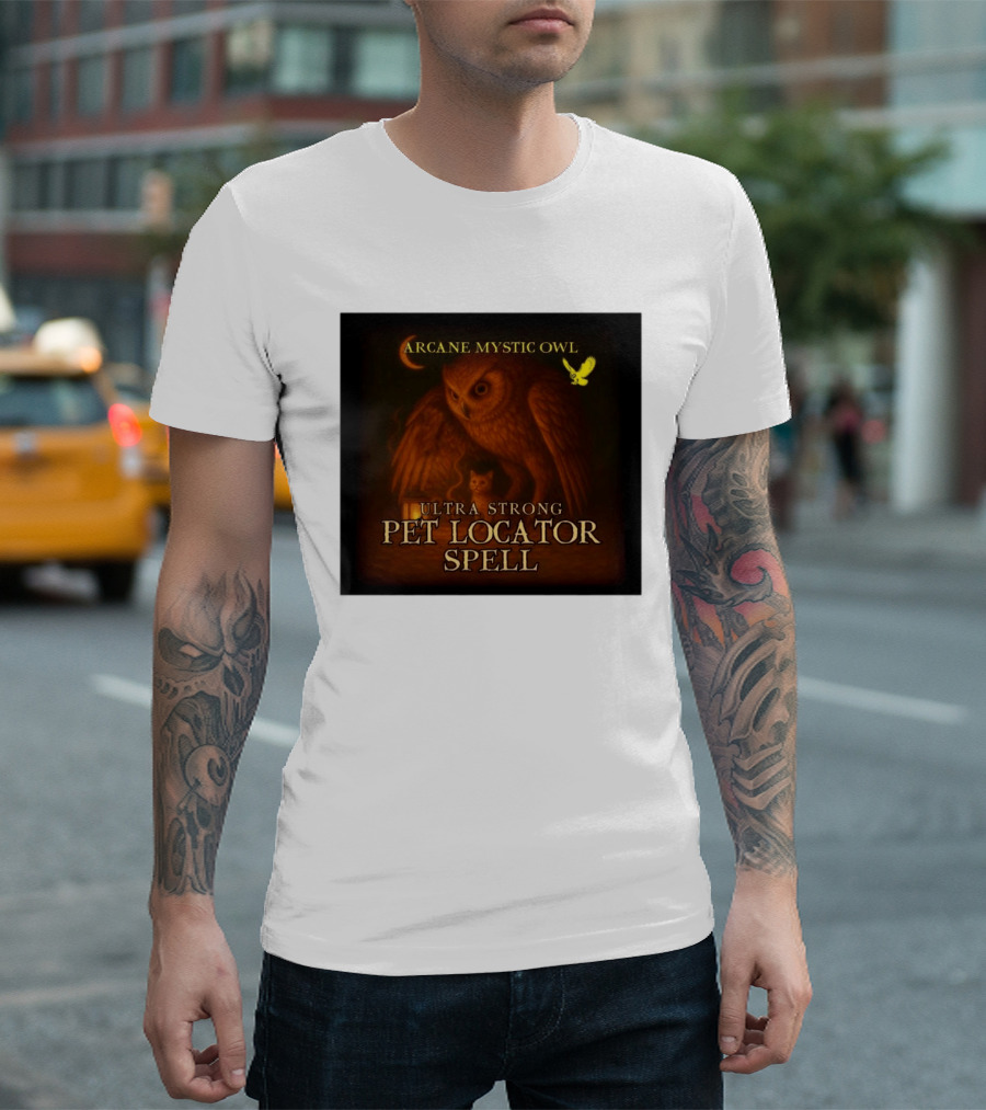 Arcane Mystic Owl Ultra Strong Pet Locator Spell Moonlit Guardian T-Shirt