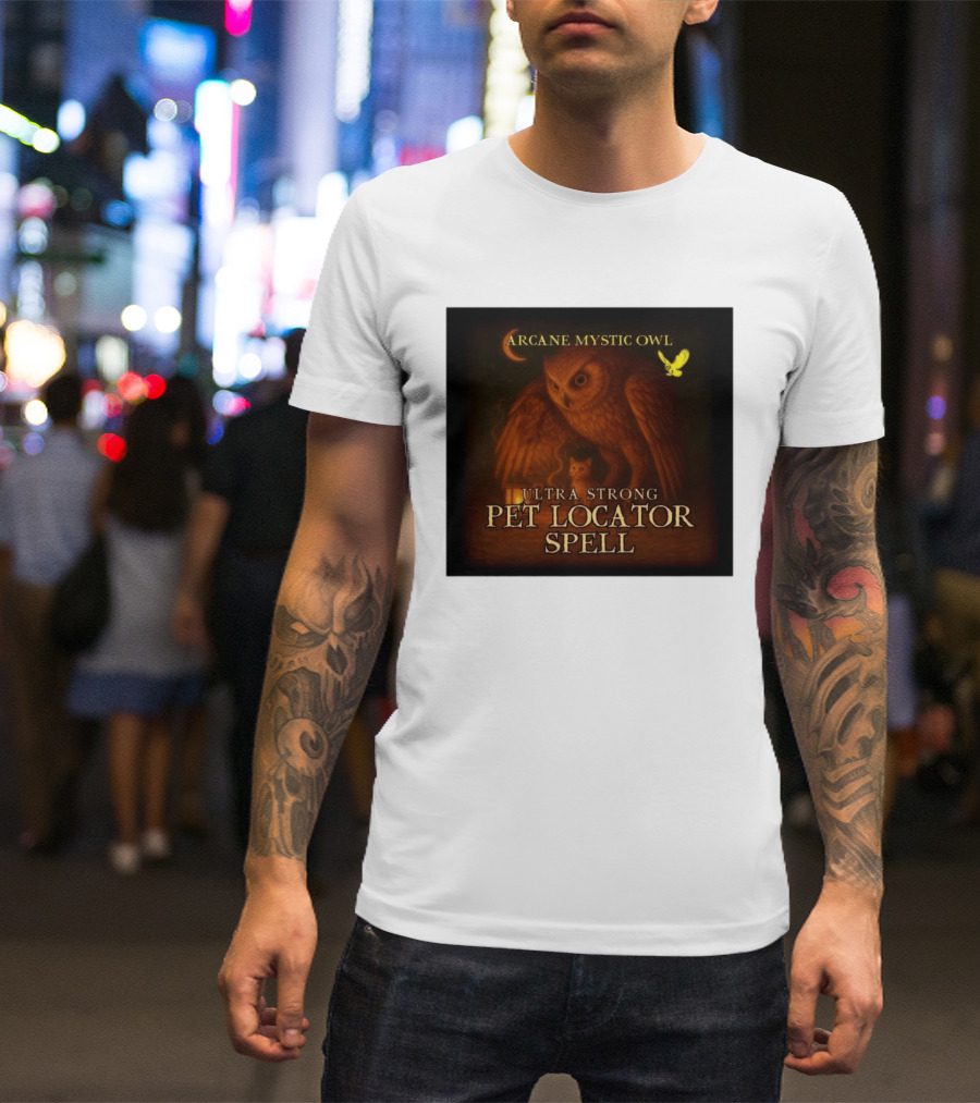 Arcane Mystic Owl Ultra Strong Pet Locator Spell Moonlit Guardian T-Shirt