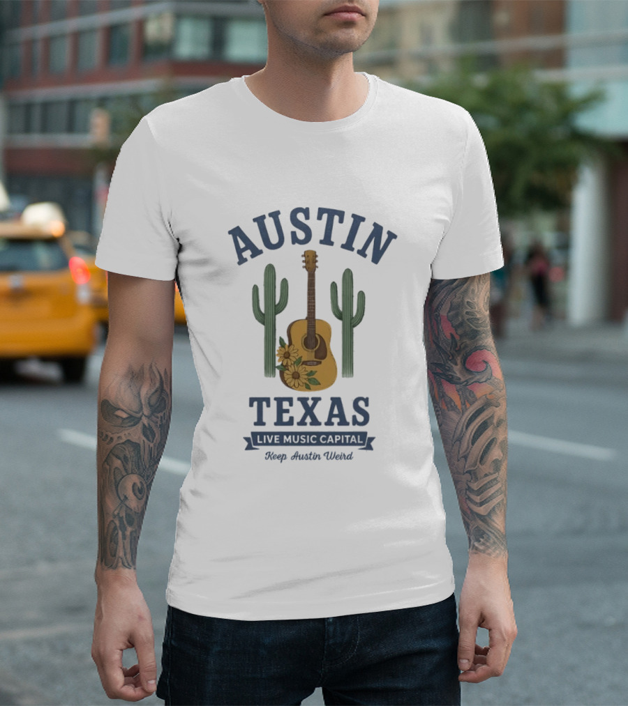 Austin Texas Live Music Capital Guitar Cactus Keep Austin Weird T-Shirt