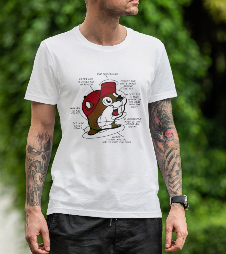 Beaver Cartoon Anatomy Critique Buc Ee's Extra Chin Humor Perspective Analysis T-Shirt