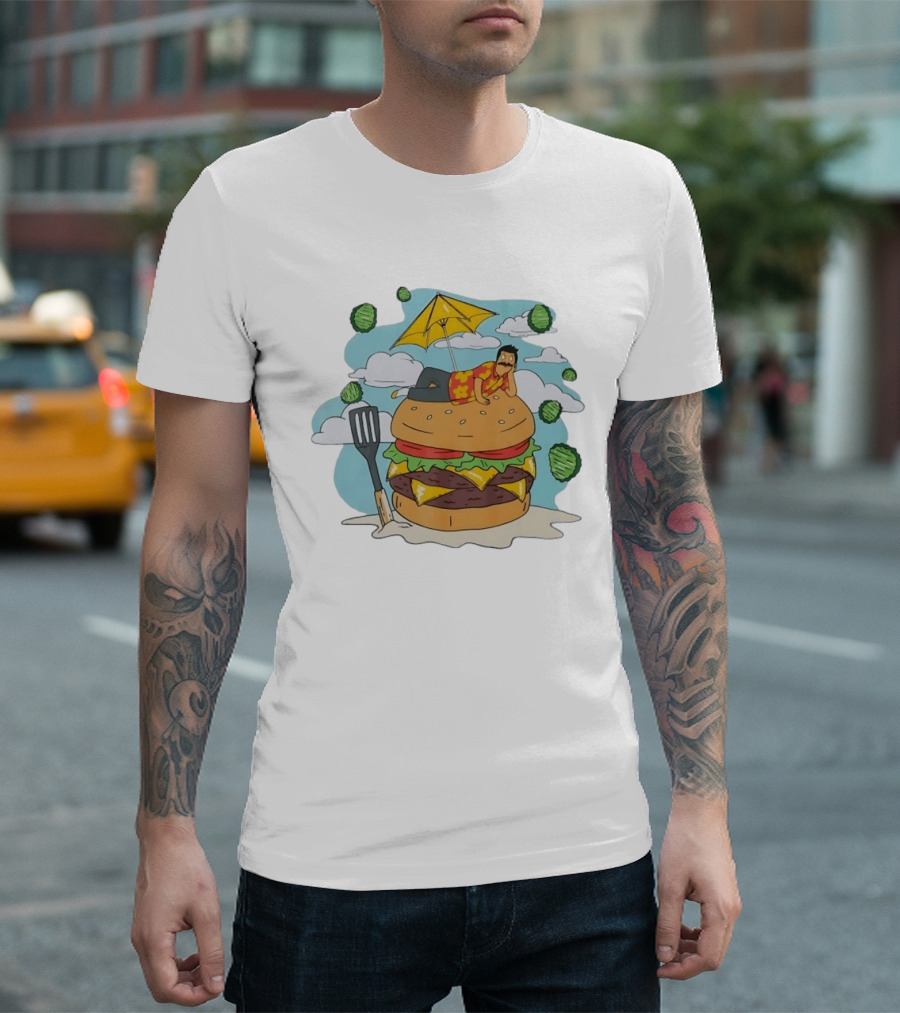 Bob Belcher Relaxing On Giant Burger With Lettuce Clouds And Spatula Bob's Burgers T-Shirt