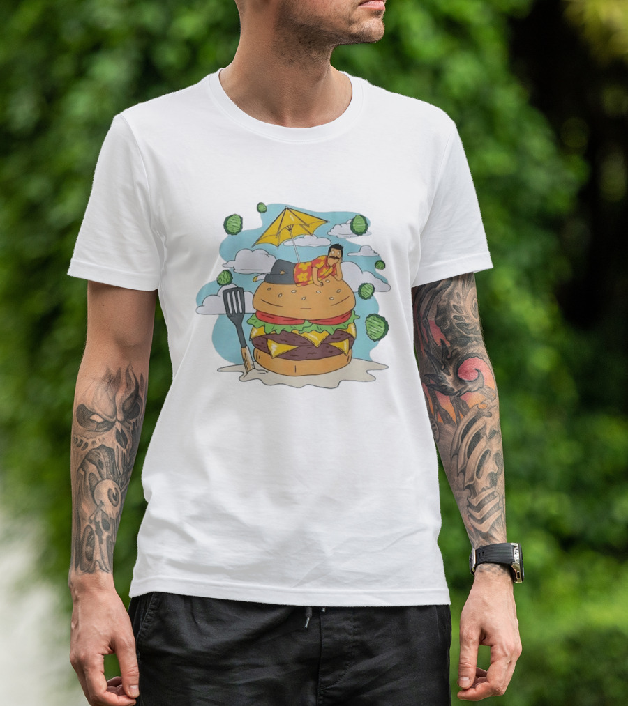 Bob Belcher Relaxing On Giant Burger With Lettuce Clouds And Spatula Bob's Burgers T-Shirt