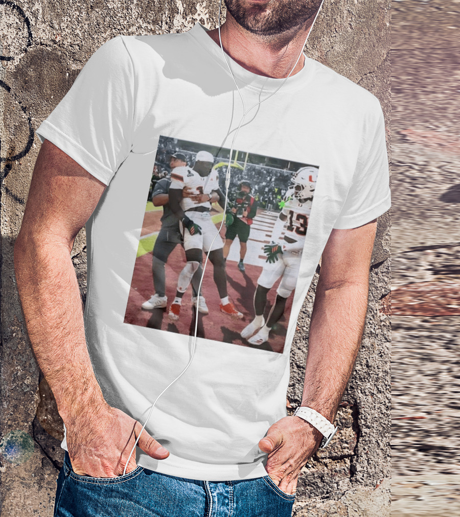 Miami Hurricanes Football Players Number 1 And 13 Celebration On Field T-Shirt