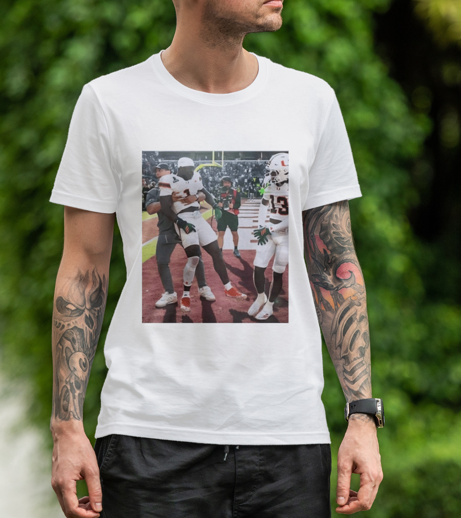 Miami Hurricanes Football Players Number 1 And 13 Celebration On Field T-Shirt