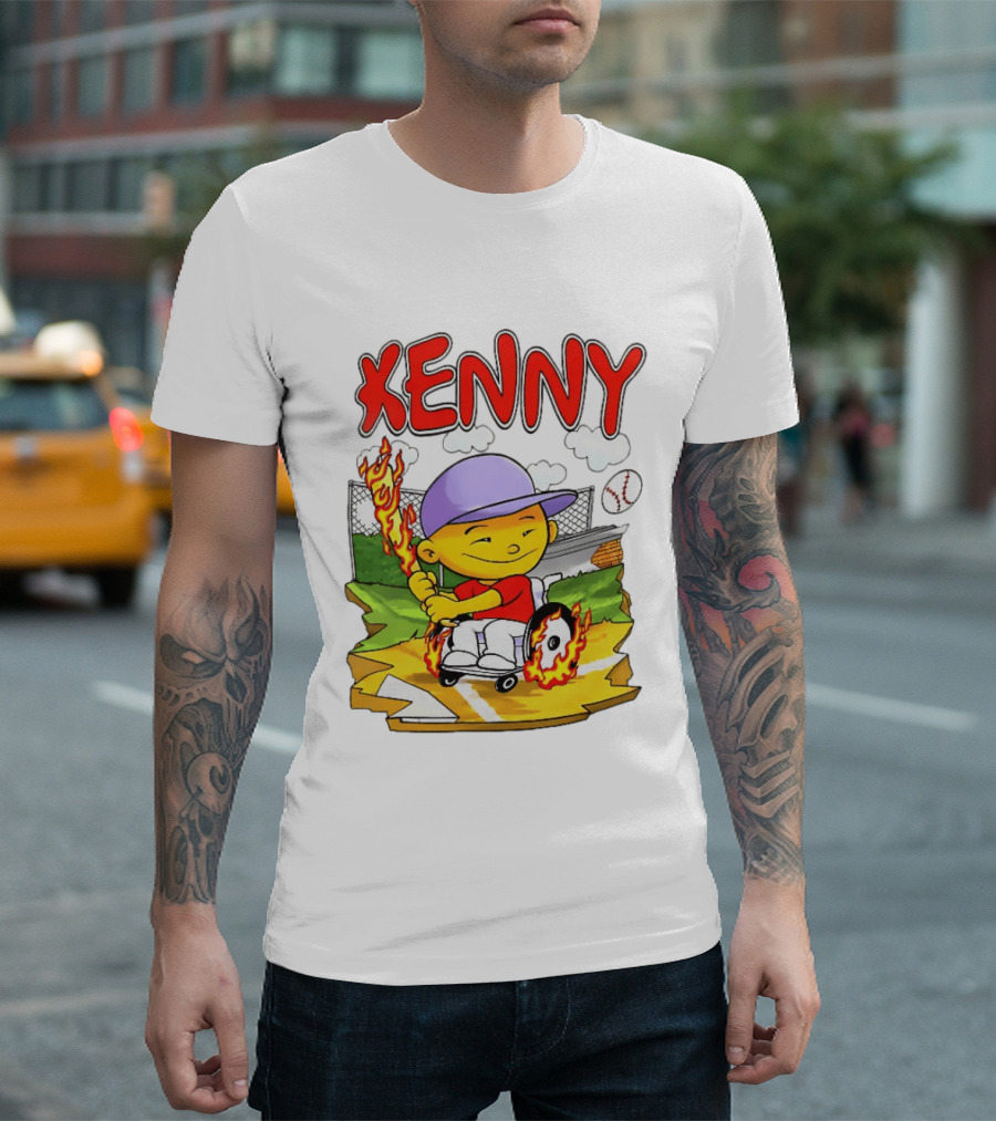 Kenny Kawaguchi Backyard Baseball Character Wheelchair Flames T-Shirt