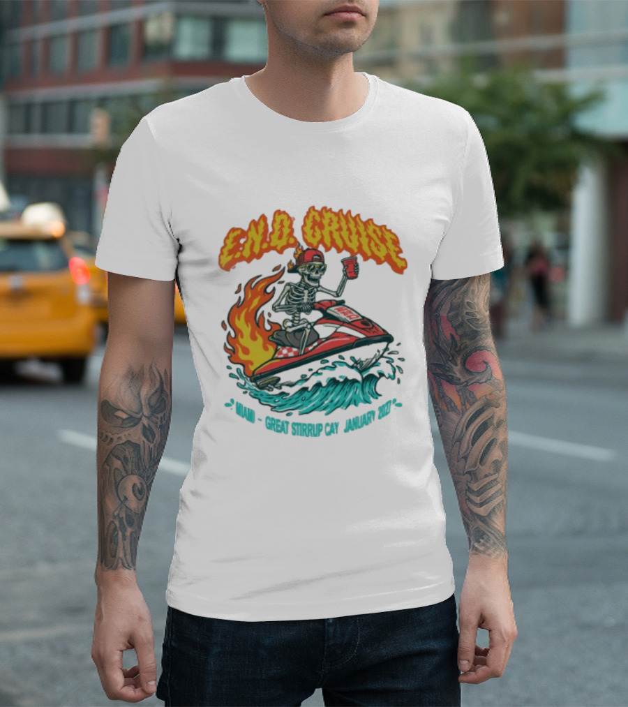 E.N.D. Cruise Skeleton Wave Rider Miami Great Stirrup Cay January 2024 T-Shirt