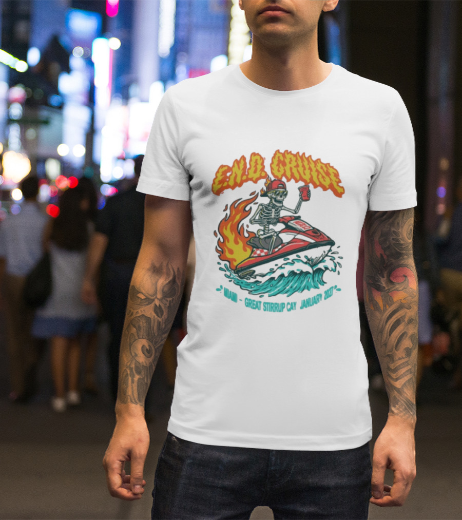 E.N.D. Cruise Skeleton Wave Rider Miami Great Stirrup Cay January 2024 T-Shirt