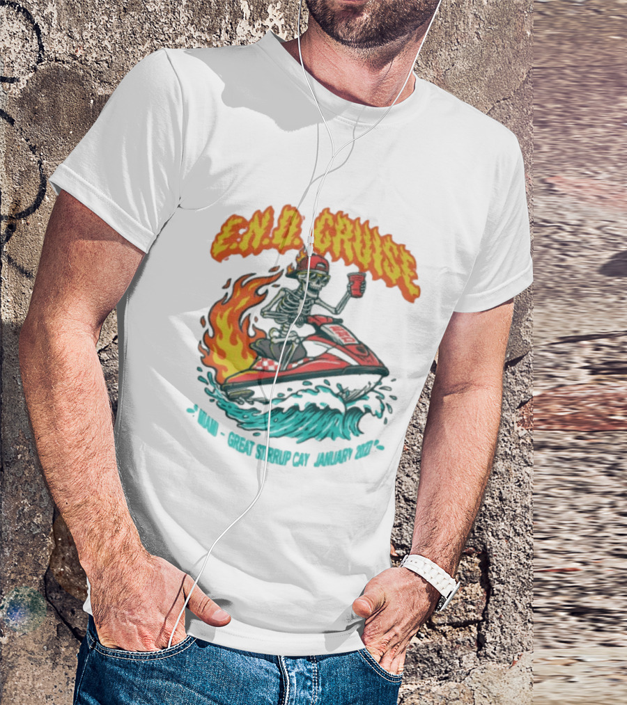 E.N.D. Cruise Skeleton Wave Rider Miami Great Stirrup Cay January 2024 T-Shirt