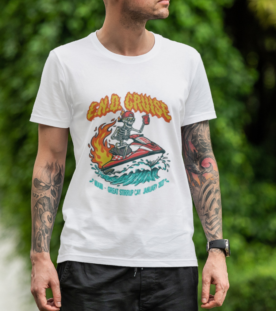 E.N.D. Cruise Skeleton Wave Rider Miami Great Stirrup Cay January 2024 T-Shirt