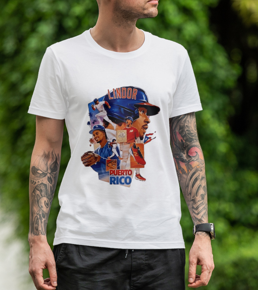 Francisco Lindor Puerto Rico New York Mets Baseball Legend Blue And Orange Helmet Dynamic Action Moves T-Shirt
