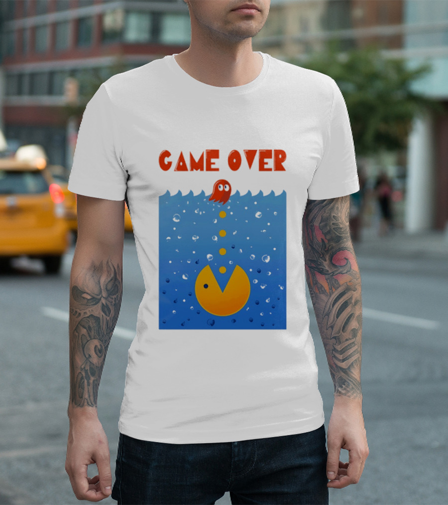 Pac Man Game Over Underwater Ghost Retro Gaming T-Shirt