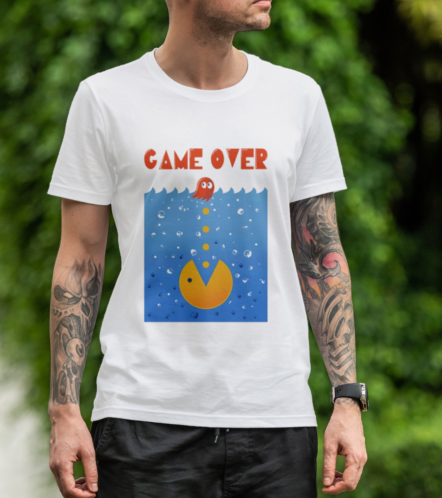 Pac Man Game Over Underwater Ghost Retro Gaming T-Shirt