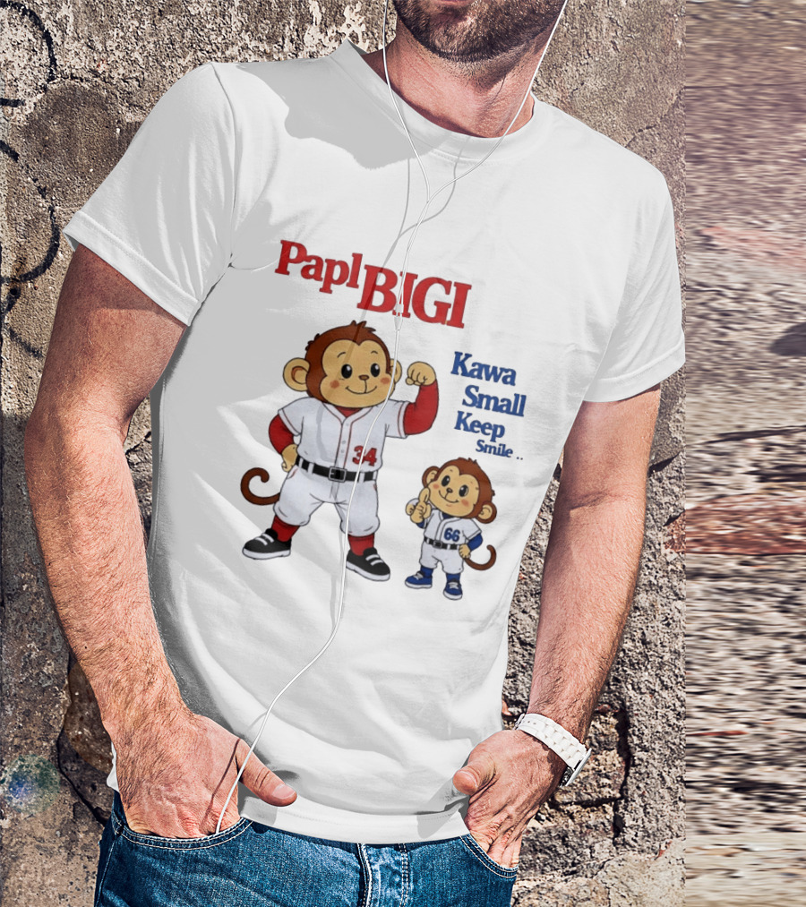 Papl BIGI Kawa Small Keep Smile Baseball Monkey Players 34 66 T-Shirt
