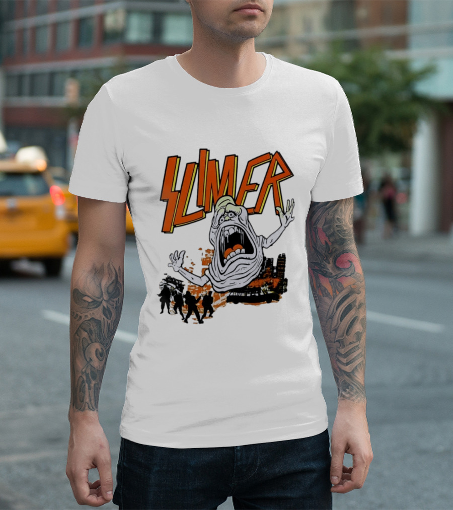 Slimer Ghostbusters 80s Movie Iconic Character Silhouette Scene T-Shirt