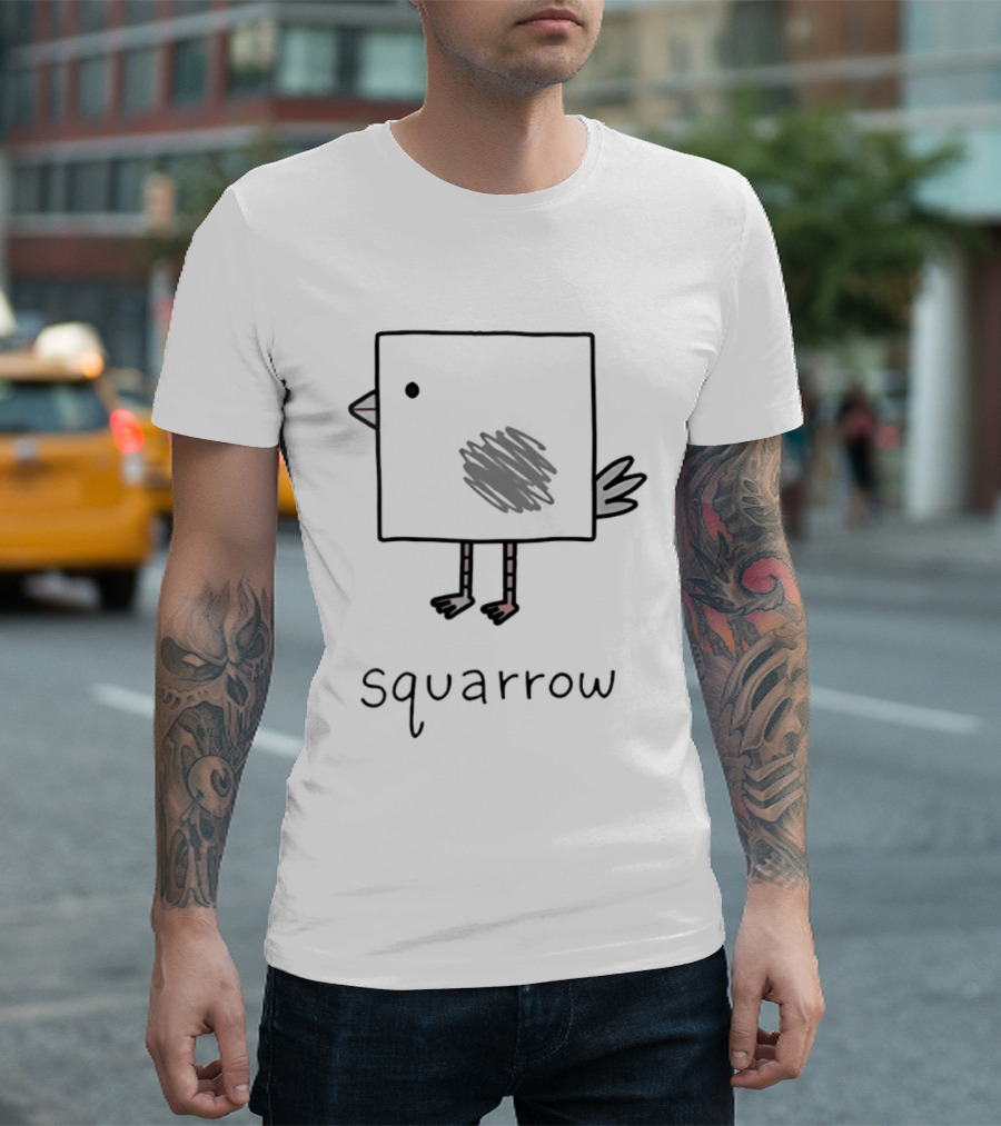 Squarrow Square Bird Doodle Animal Sketch T-Shirt