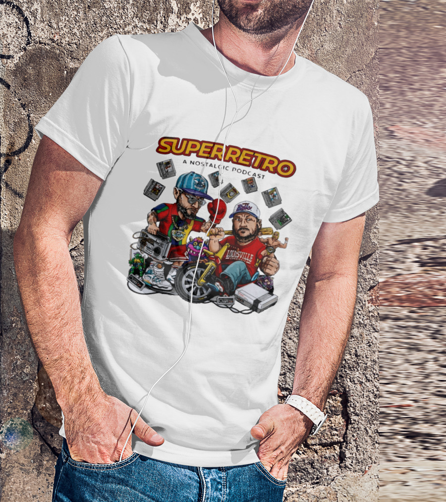 SuperRetro A Nostalgic Podcast Charlotte Hornets Louisville Cardinals Boombox Ugk Figurines Retro Games T-Shirt