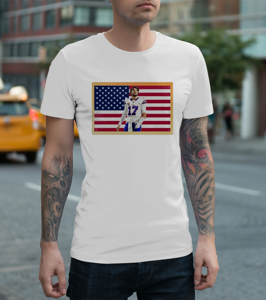 Josh Allen Buffalo Bills American Flag Football Star 17 T-Shirt