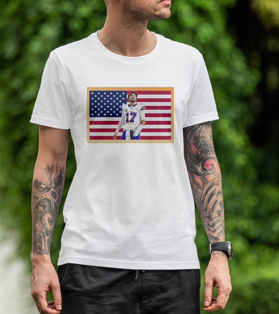 Josh Allen Buffalo Bills American Flag Football Star 17 T-Shirt