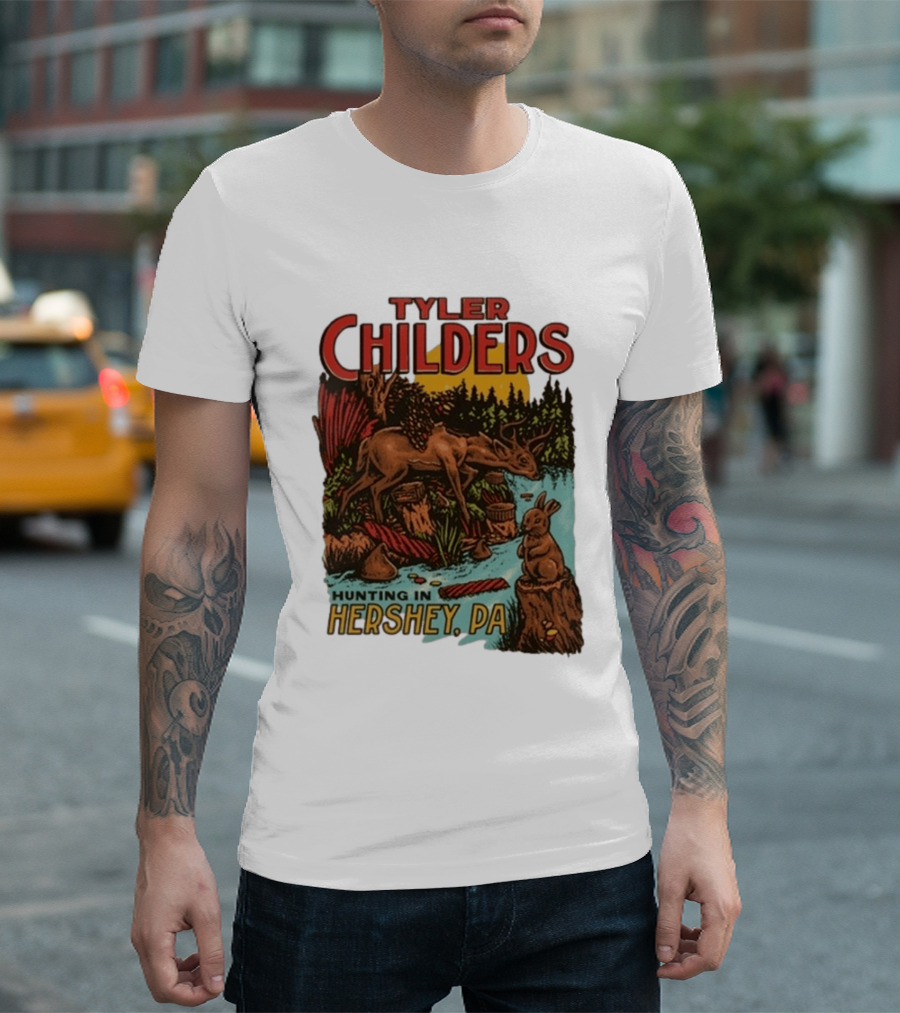 Tyler Childers Hunting In Hershey PA Deer And Rabbit Scene T-Shirt