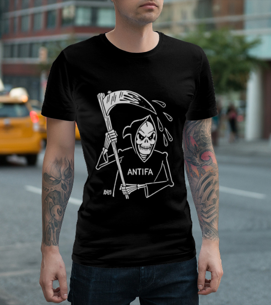 Grim Reaper Scythe Antifa Skeleton Political Skeleton T-Shirt