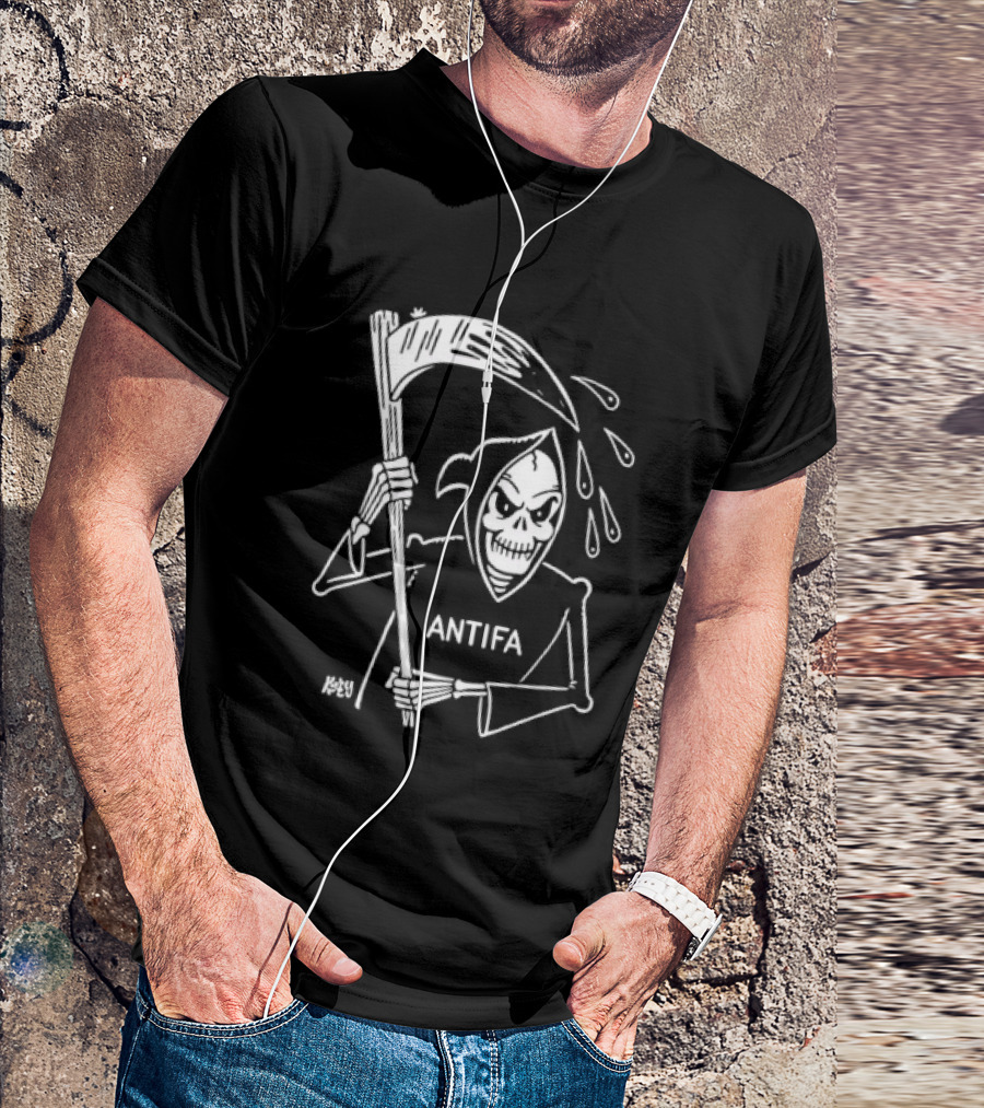 Grim Reaper Scythe Antifa Skeleton Political Skeleton T-Shirt
