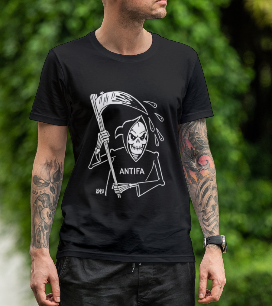 Grim Reaper Scythe Antifa Skeleton Political Skeleton T-Shirt