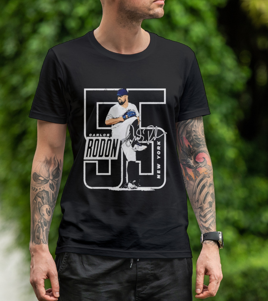 Carlos Rodon 55 New York Yankees Pitcher Signature Distressed T-Shirt
