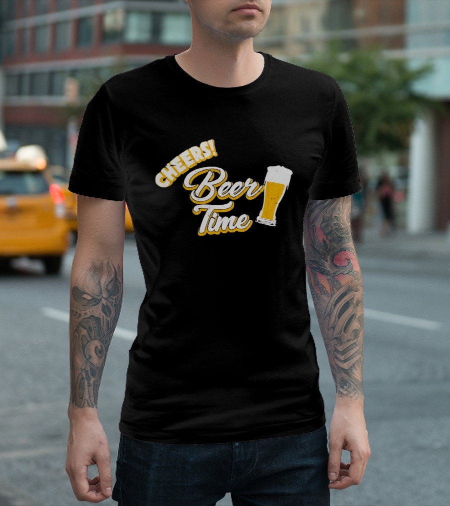 Cheers Beer Time Distressed Alcohol Drinking T-Shirt
