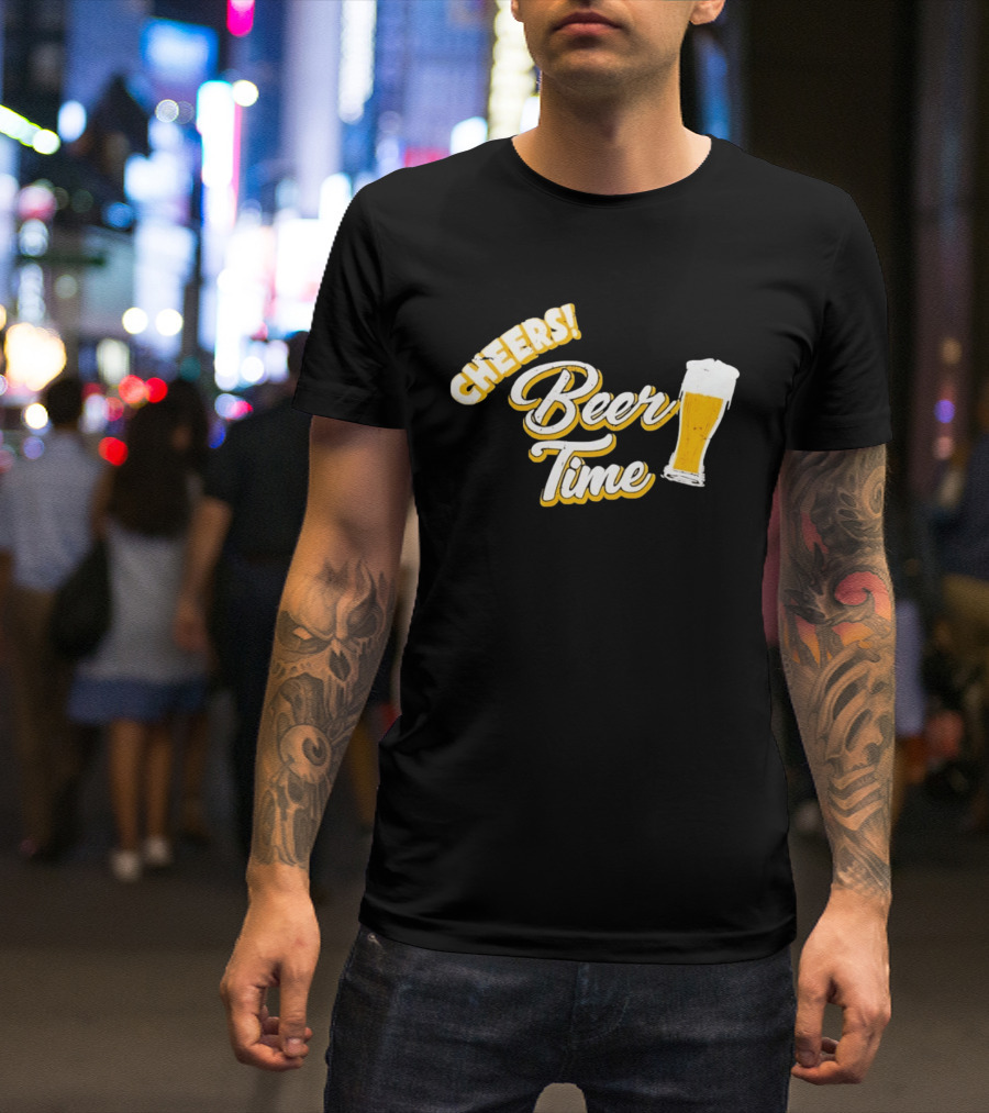 Cheers Beer Time Distressed Alcohol Drinking T-Shirt