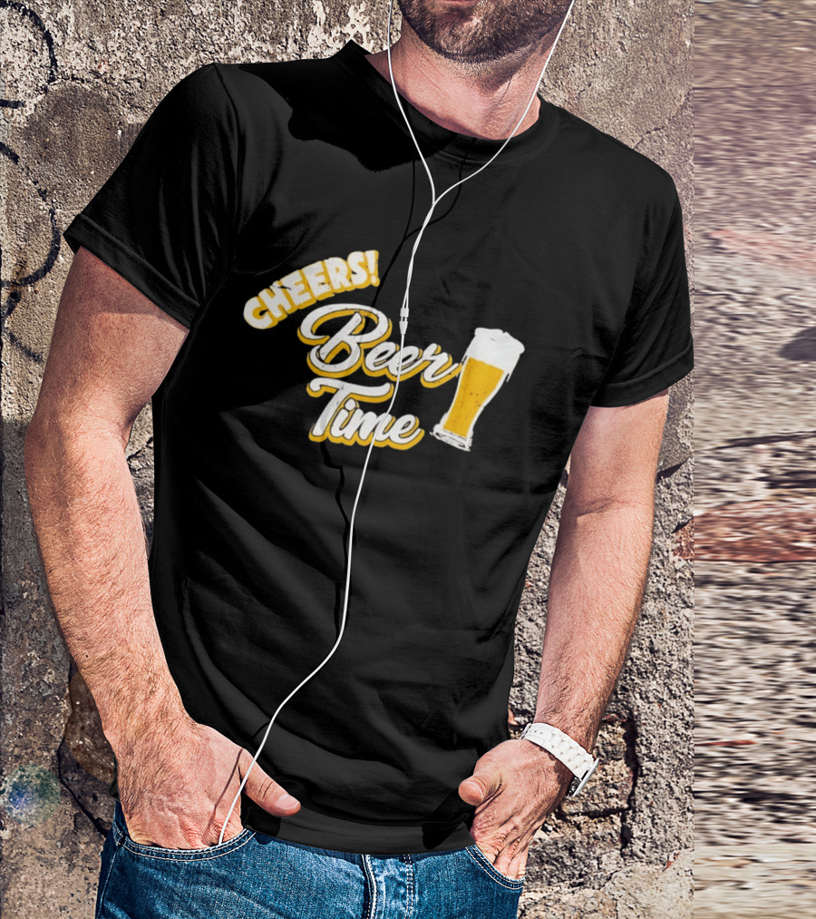 Cheers Beer Time Distressed Alcohol Drinking T-Shirt