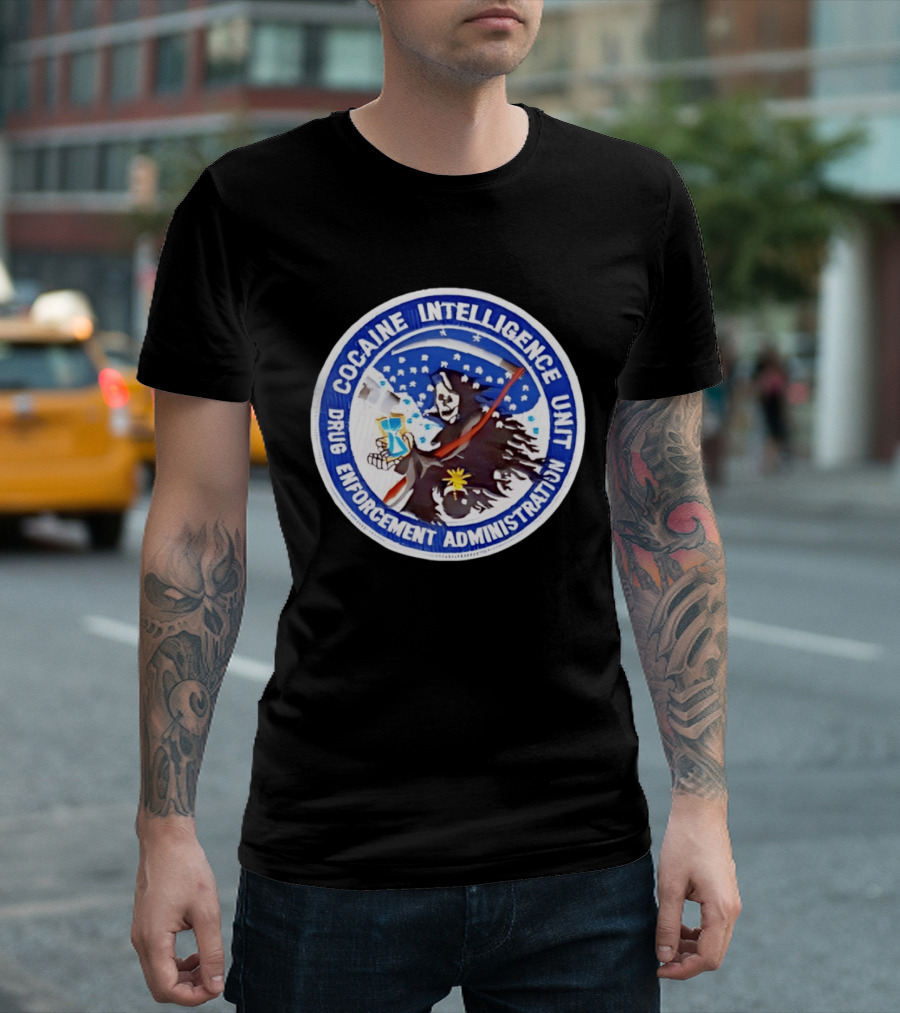 Cocaine Intelligence Unit Drug Enforcement Administration Grim Reaper Holding Hourglass Patch T-Shirt