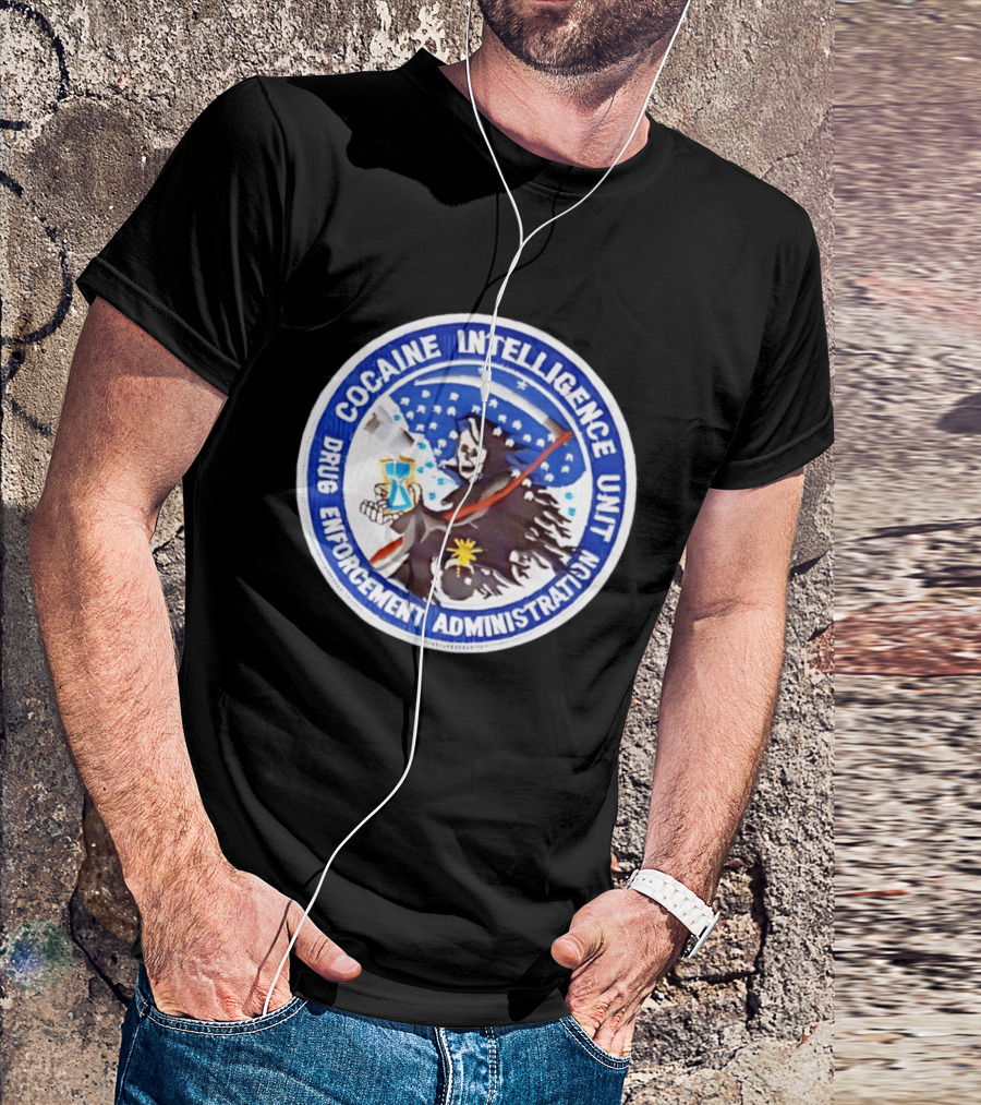 Cocaine Intelligence Unit Drug Enforcement Administration Grim Reaper Holding Hourglass Patch T-Shirt